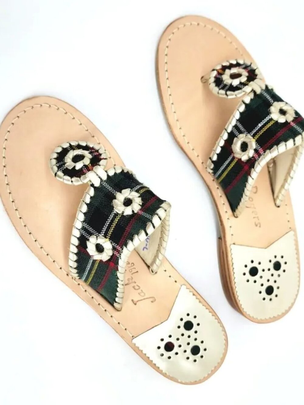 HTF Jack Rogers Green Tartan Plaid sandals 8.5
